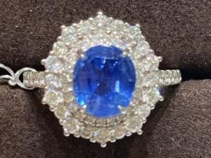 [1021]Real 18K White Gold 2.7 CT Unheated Sapphire Ring