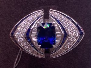 [1053]Real 18K White Gold 2.12 CT Natural Unheated Royal Blue Sapphire Ring
